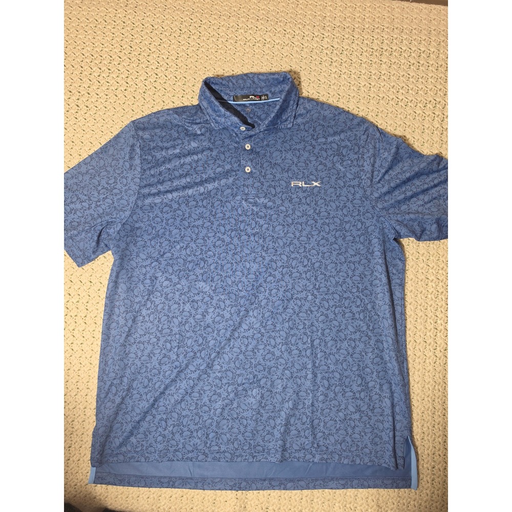 RLX Ralph Lauren Polo Shirt Mens XL Blue Excellent Crab Print Performance Golf